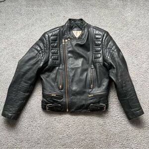 VINTAGE BERMAN'S BLACK LEATHER MOTORCYCLE JACKET Men Sz 38 Preowned
